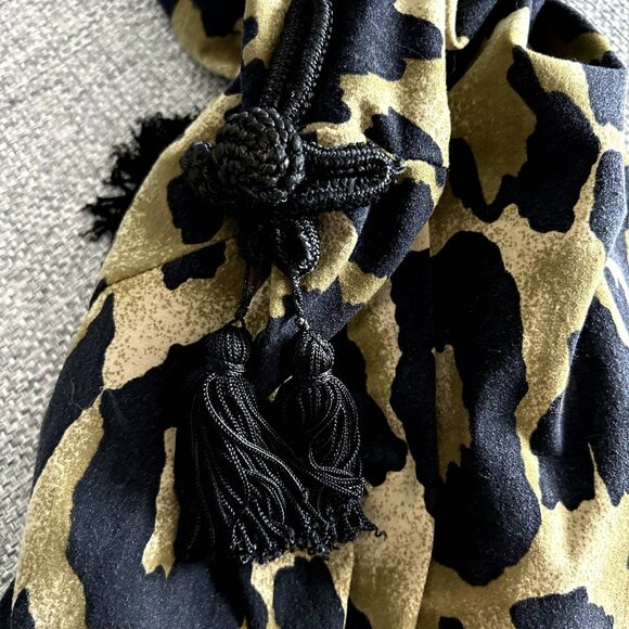 80s Vintage Luciano Pavarotti Olive Leopard Print Dress Tassel Italy US 8 RARE - Picture 11 of 14